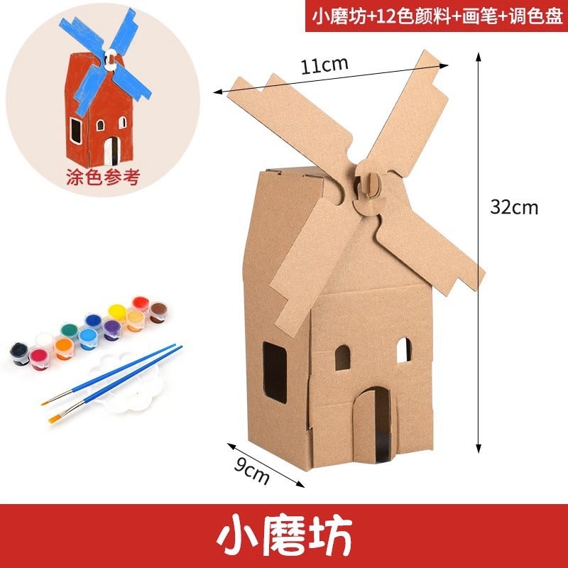 Christmas Castle Corrugated Paper Box Cardboard Colored 3D Cabin Kindergarten Children'S Handmade Diy Cardboard Assembled Toy - Image 1